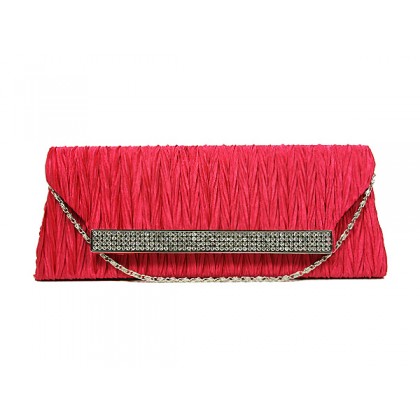 Evening Bag - 12 PCS - Pleated Satin w/ Mesh Metal Bar Accent - Fuchsia - BG-92006FU